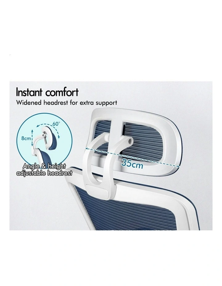 Mesh Office Chair Ergonomic Executive Computer Recliner in White & Blue image 6