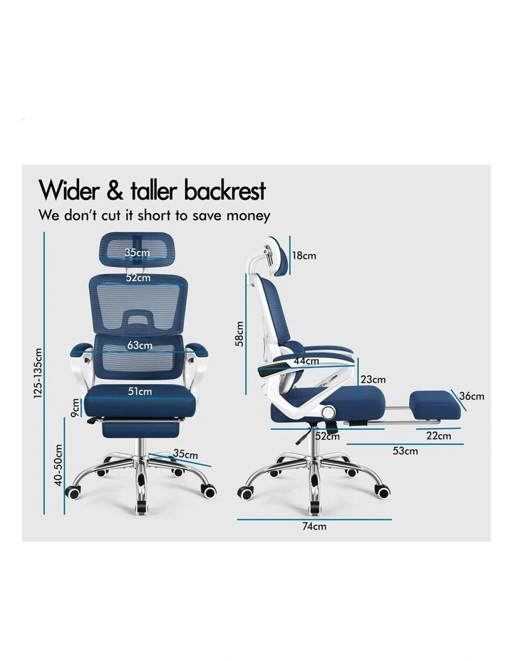 Mesh Office Chair Ergonomic Executive Computer Recliner in White & Blue image 7