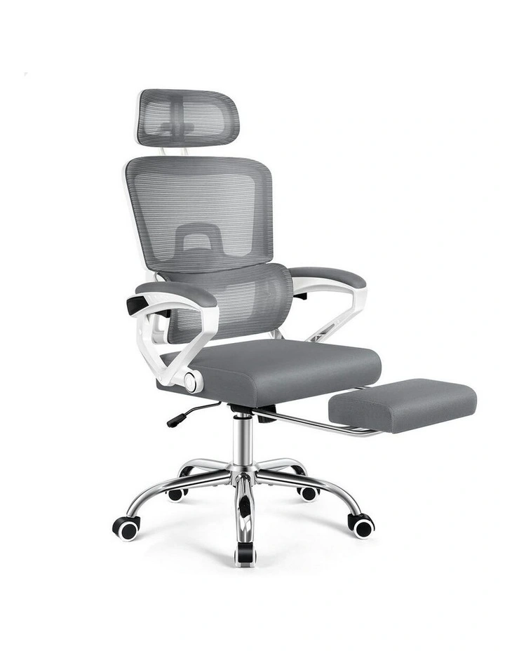 Mesh Office Chair Ergonomic Executive Computer Recliner in White & Grey image 1