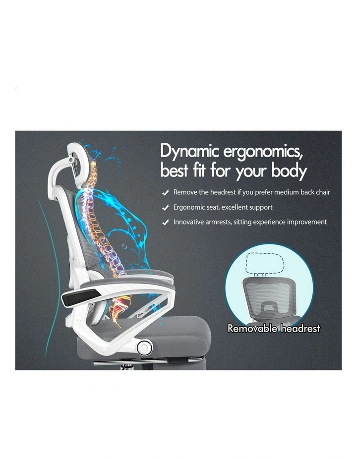 Mesh Office Chair Ergonomic Executive Computer Recliner in White & Grey image 2