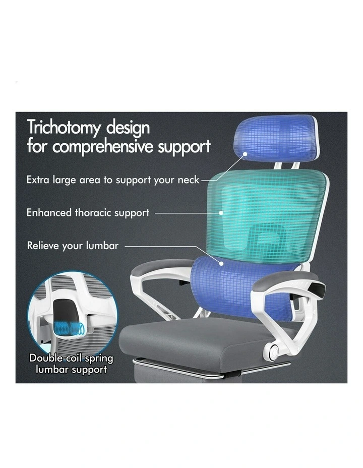Mesh Office Chair Ergonomic Executive Computer Recliner in White & Grey image 3