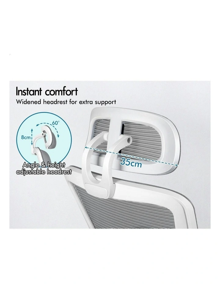 Mesh Office Chair Ergonomic Executive Computer Recliner in White & Grey image 4