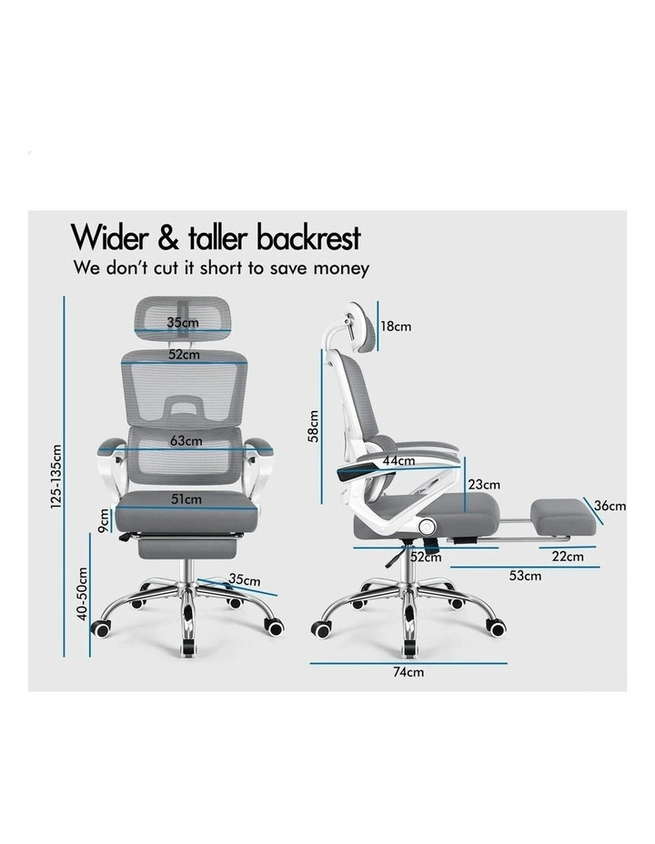 Mesh Office Chair Ergonomic Executive Computer Recliner in White & Grey image 5