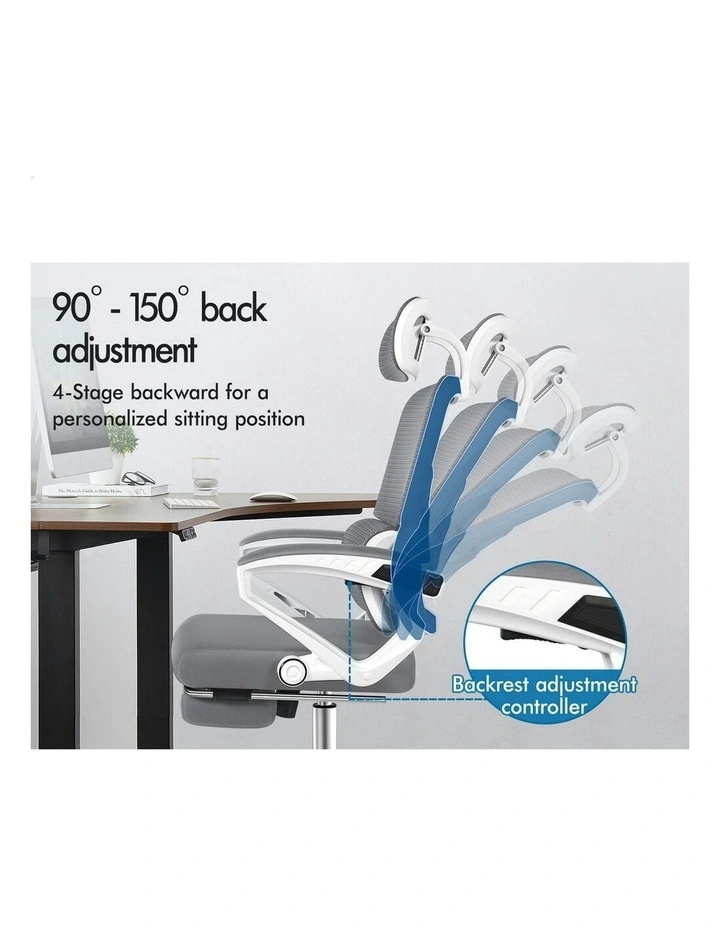 Mesh Office Chair Ergonomic Executive Computer Recliner in White & Grey image 6