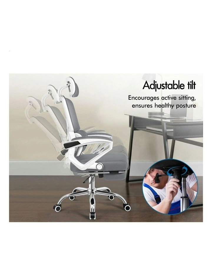 Mesh Office Chair Ergonomic Executive Computer Recliner in White & Grey image 7