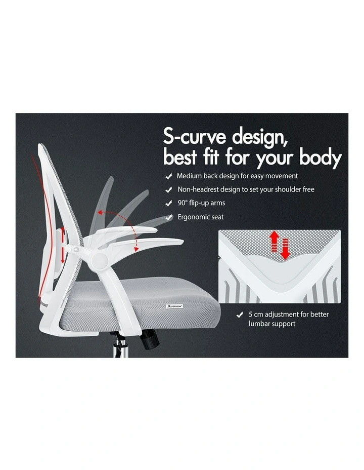 Tilt Adjustable Mid Back Mesh Office Chair in White Grey image 2