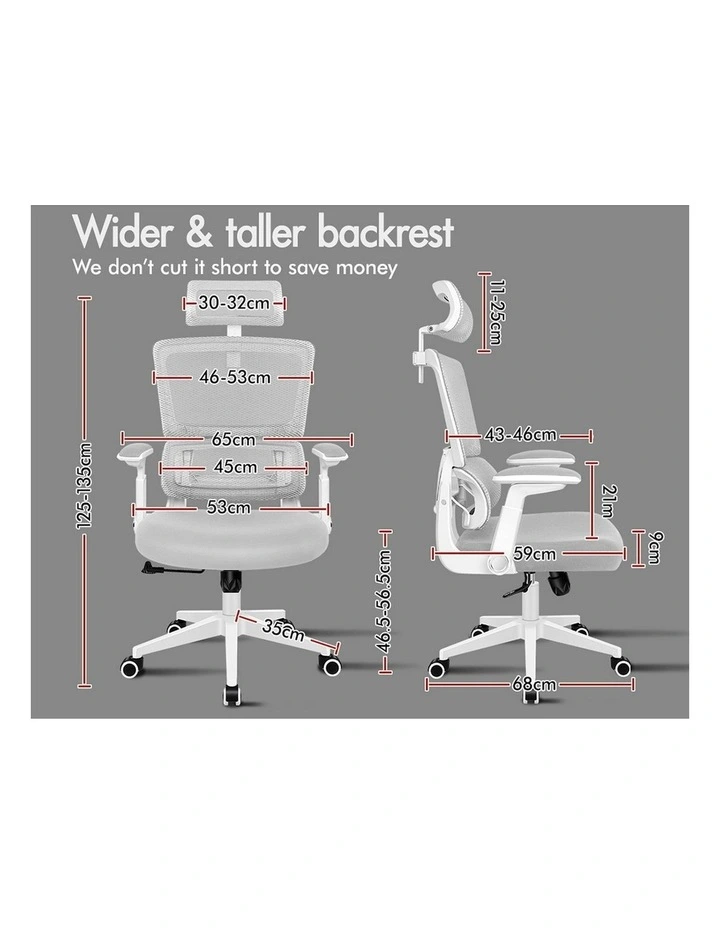 Ergonomic Computer Mesh Office Chair in White Light Grey image 6