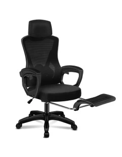 Recline Mesh Office Chair with Footrest All in Black