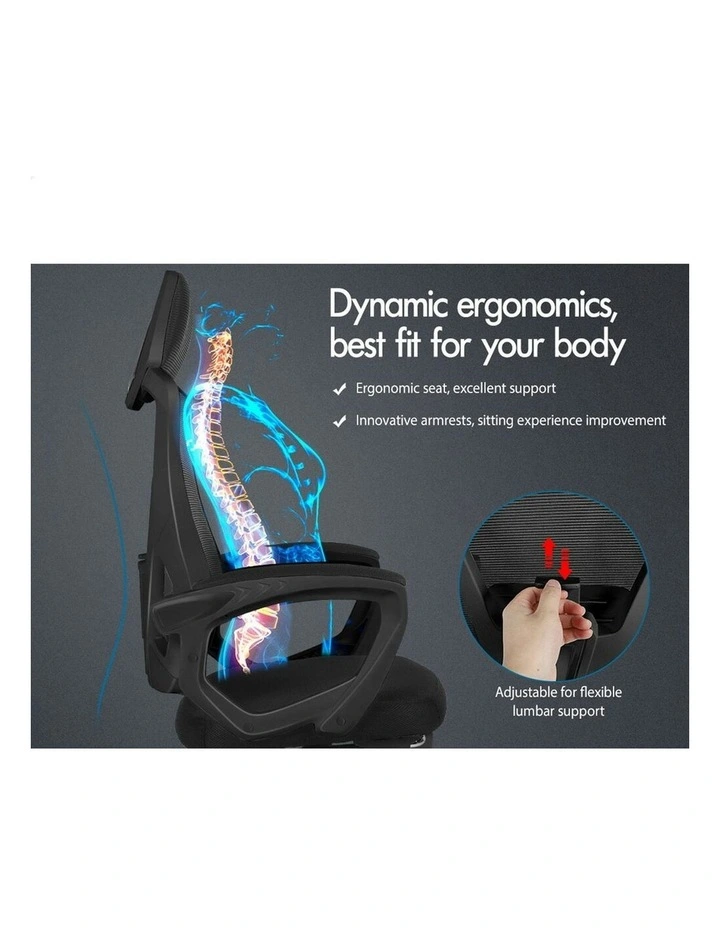 Recline Mesh Office Chair with Footrest All in Black image 2