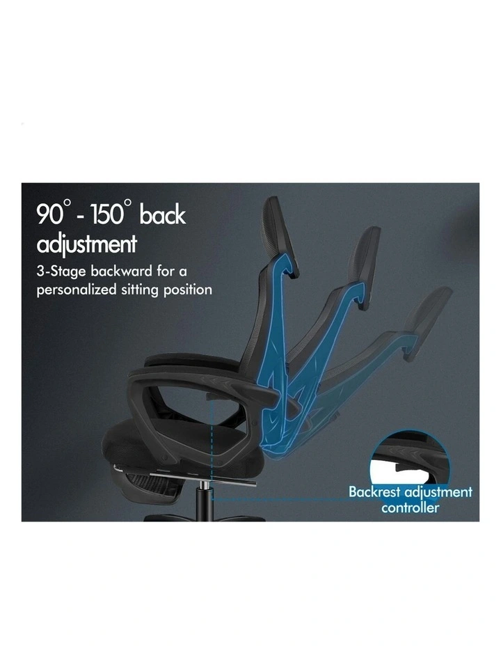 Recline Mesh Office Chair with Footrest All in Black image 3