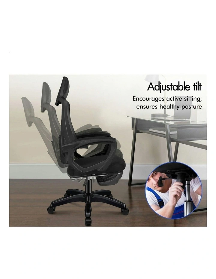 Recline Mesh Office Chair with Footrest All in Black image 4