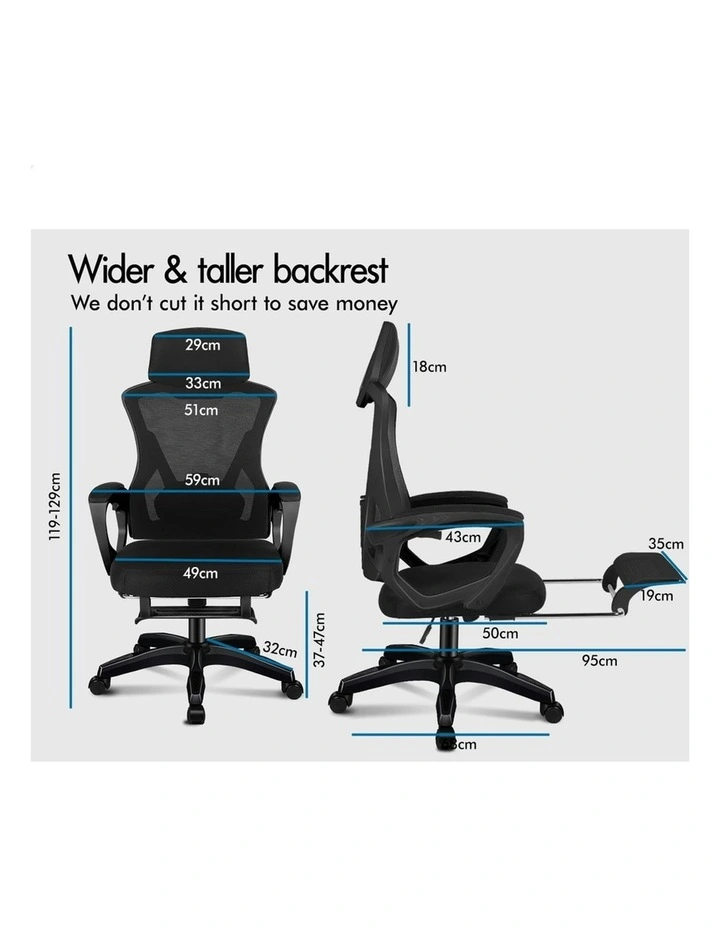 Recline Mesh Office Chair with Footrest All in Black image 7