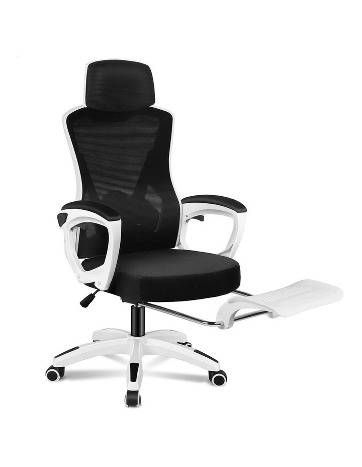 Recline Mesh Office Chair with Footrest in Black White image 1