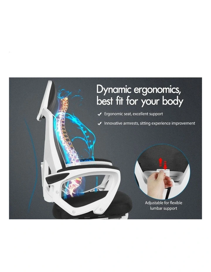 Recline Mesh Office Chair with Footrest in Black White image 2