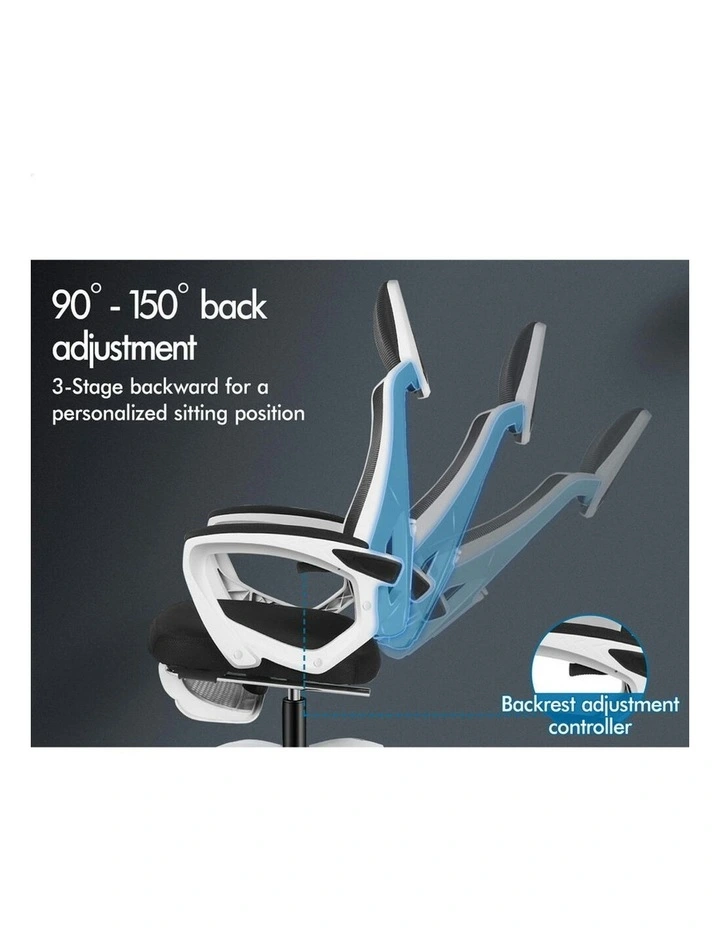 Recline Mesh Office Chair with Footrest in Black White image 3