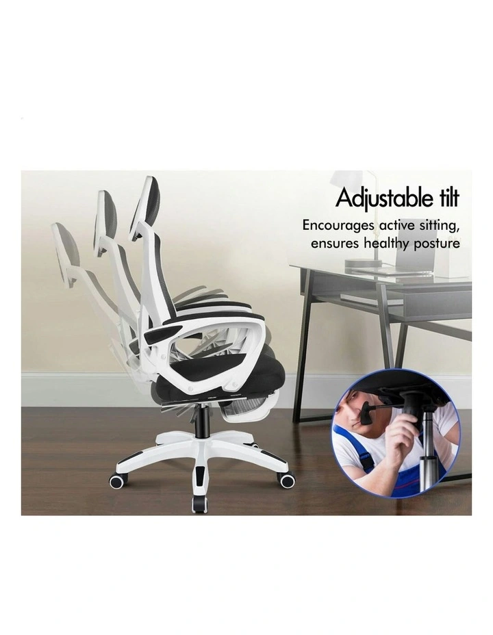 Recline Mesh Office Chair with Footrest in Black White image 4