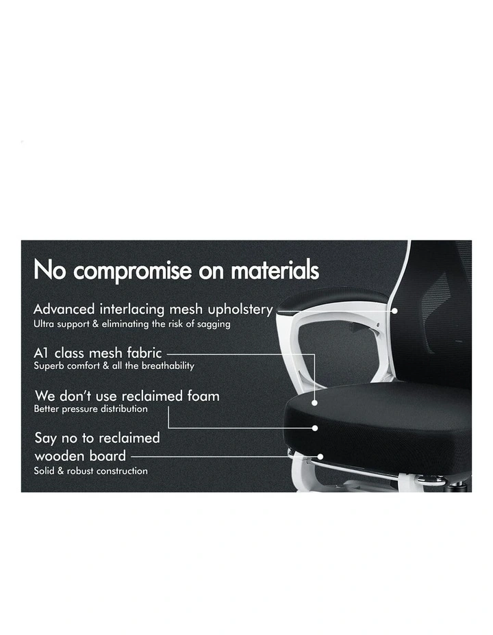 Recline Mesh Office Chair with Footrest in Black White image 5