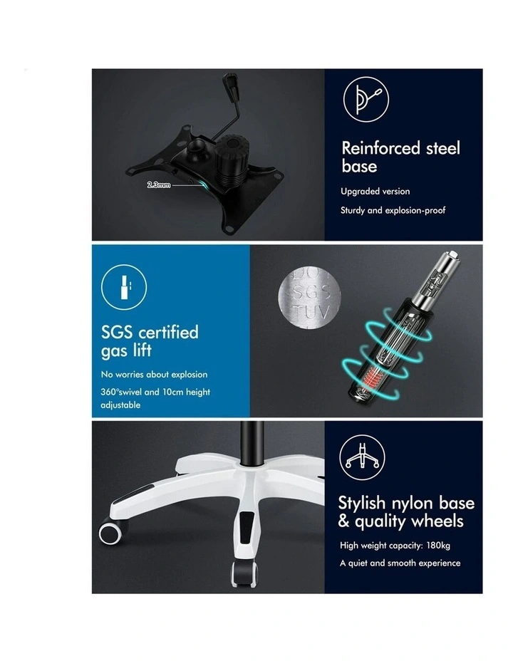 Recline Mesh Office Chair with Footrest in Black White image 6