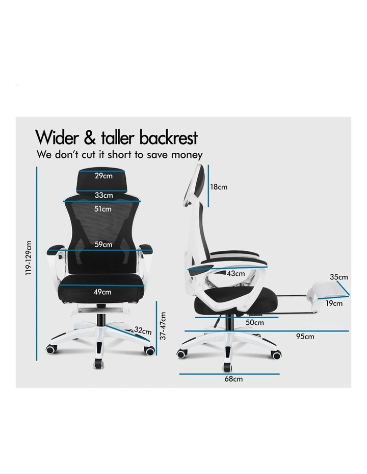 Recline Mesh Office Chair with Footrest in Black White image 7