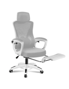 Recline Mesh Office Chair with Footrest in Grey White
