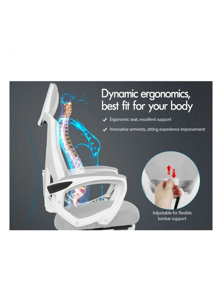 Recline Mesh Office Chair with Footrest in Grey White image 2