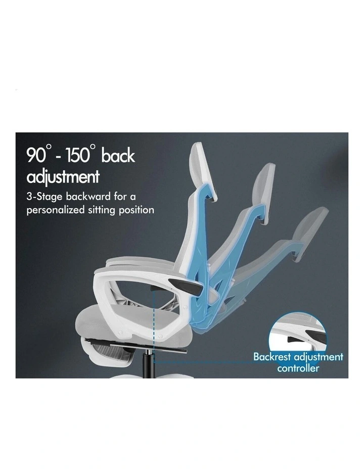 Recline Mesh Office Chair with Footrest in Grey White image 3