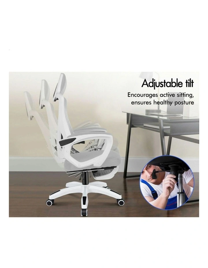 Recline Mesh Office Chair with Footrest in Grey White image 4