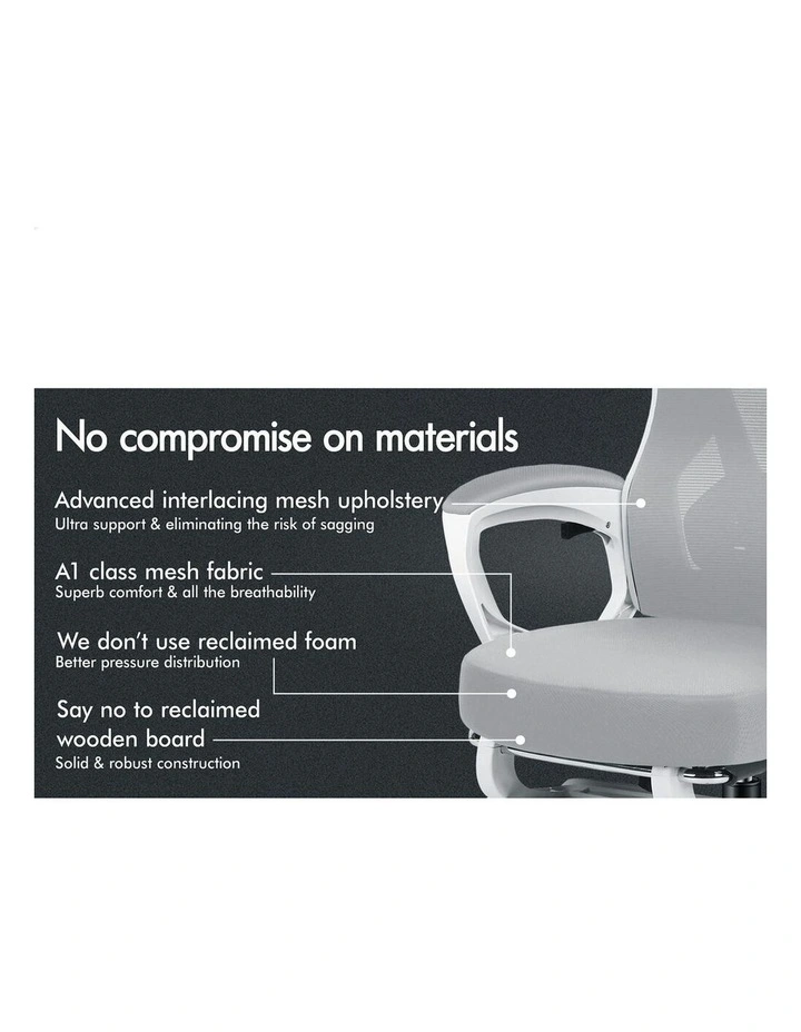 Recline Mesh Office Chair with Footrest in Grey White image 5