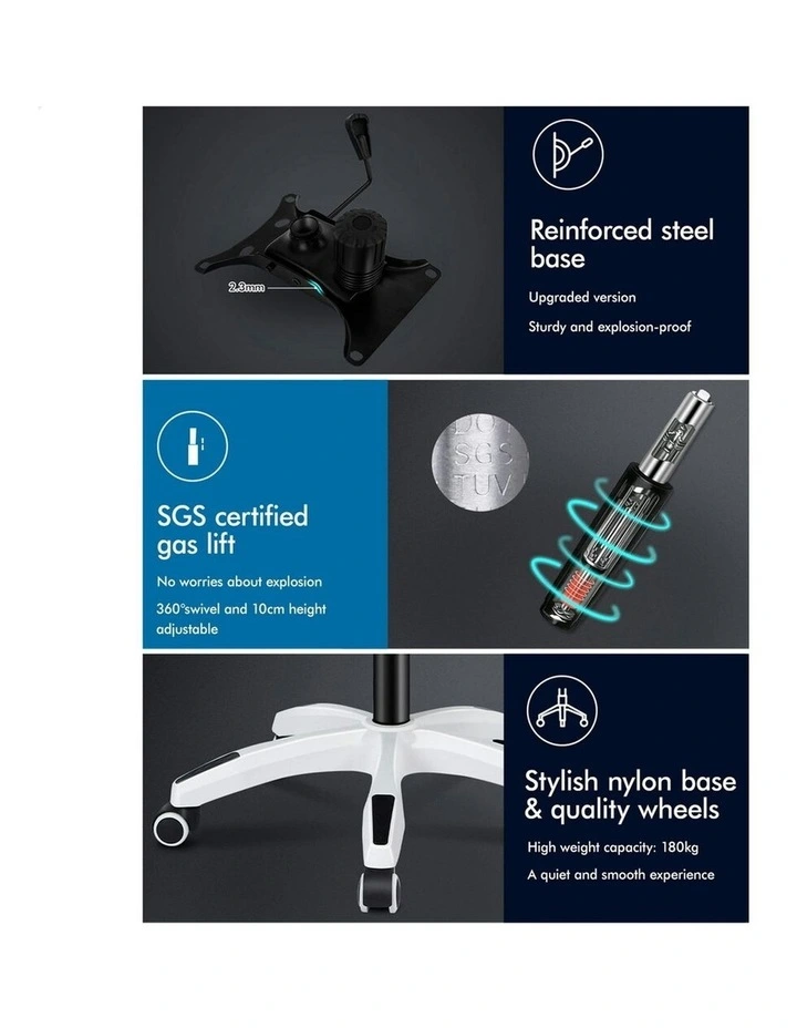 Recline Mesh Office Chair with Footrest in Grey White image 6