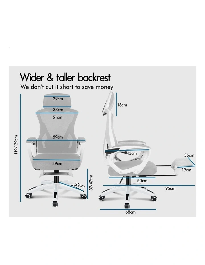 Recline Mesh Office Chair with Footrest in Grey White image 7