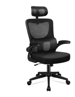 Headrest Adjustable Mesh Office Chair with Flip-up Arms All in Black