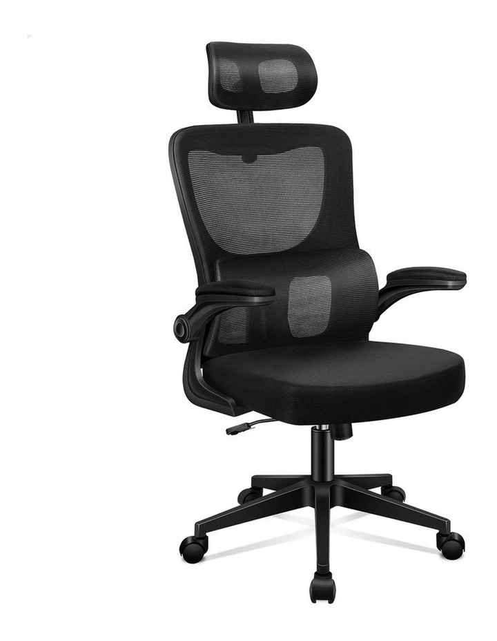 Headrest Adjustable Mesh Office Chair with Flip-up Arms All in Black image 1