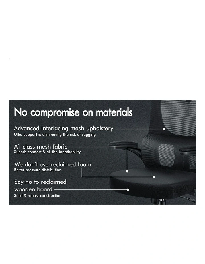 Headrest Adjustable Mesh Office Chair with Flip-up Arms All in Black image 5