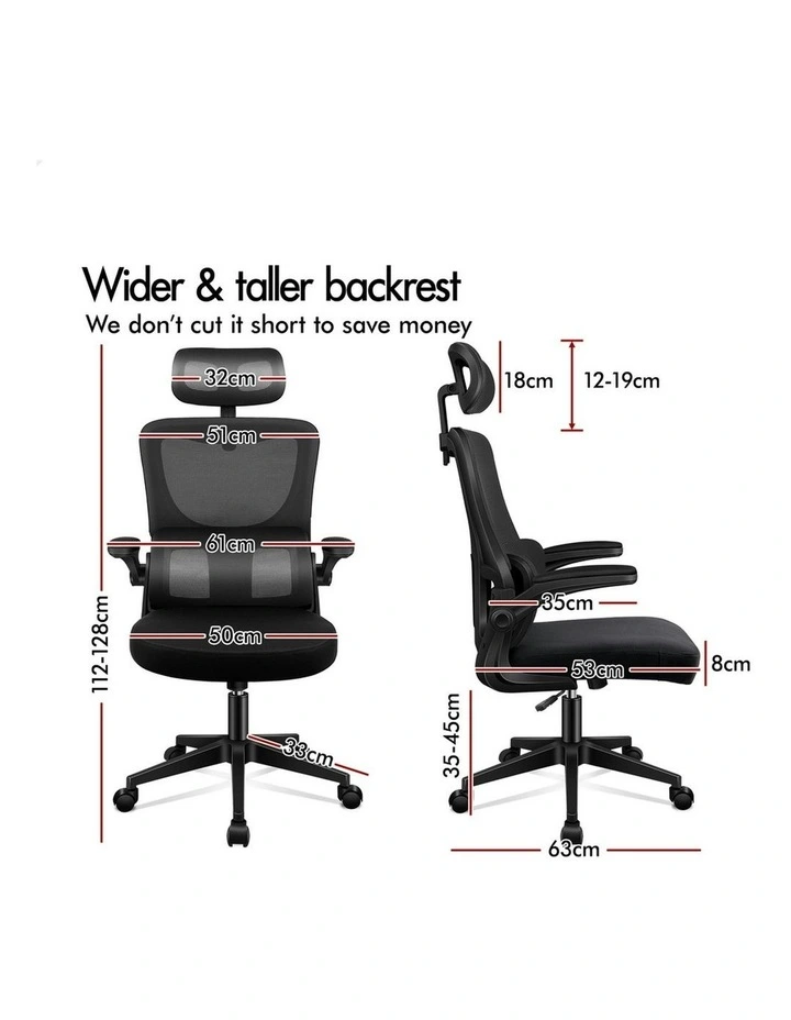 Headrest Adjustable Mesh Office Chair with Flip-up Arms All in Black image 7