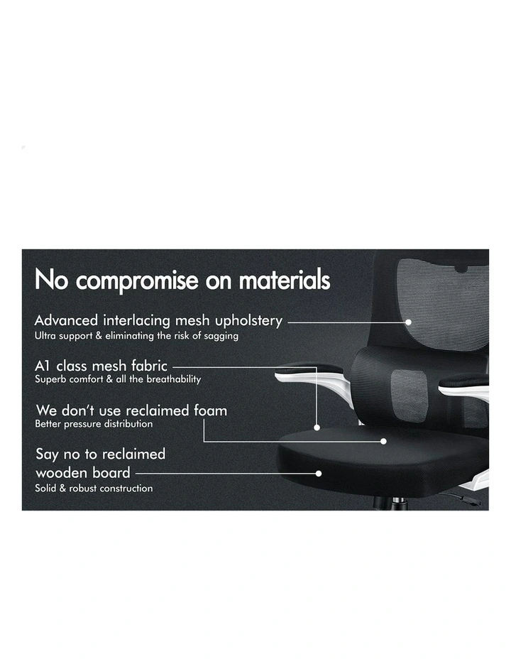 Headrest Adjustable Mesh Office Chair with Flip-up Arms in White Black image 5