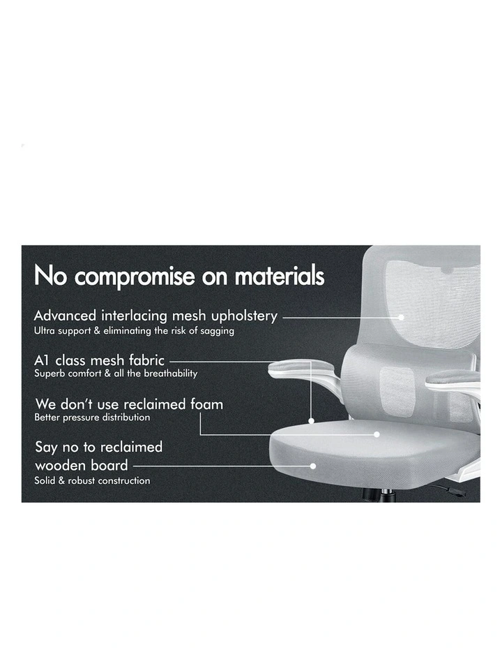 Headrest Adjustable Mesh Office Chair with Flip-up Arms in White Grey image 5