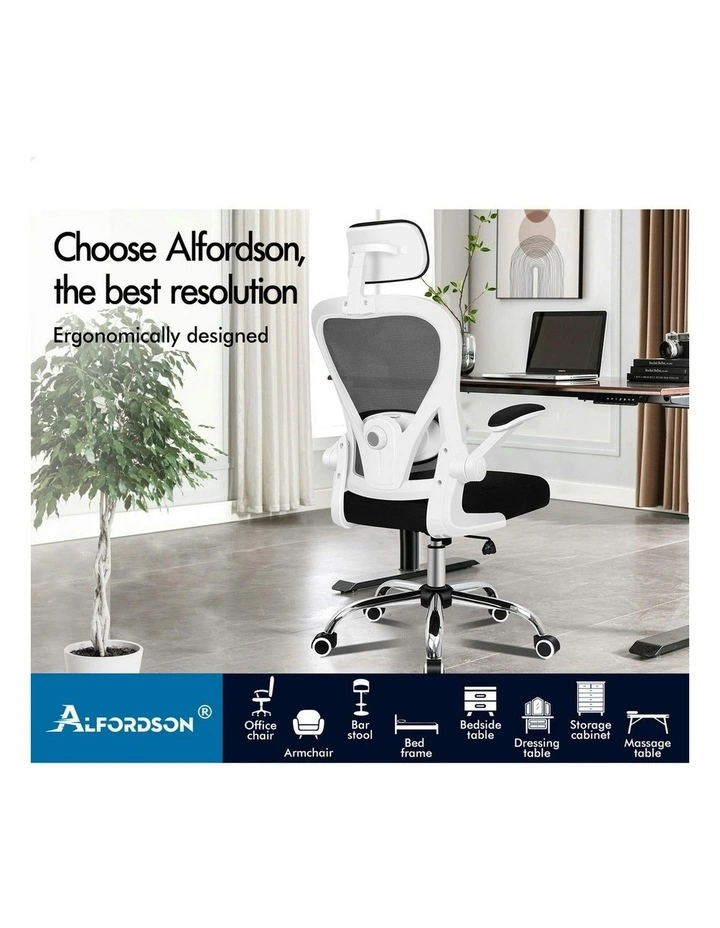 Mesh Office Chair Executive Computer Gaming Fabric Seat in Black White image 2