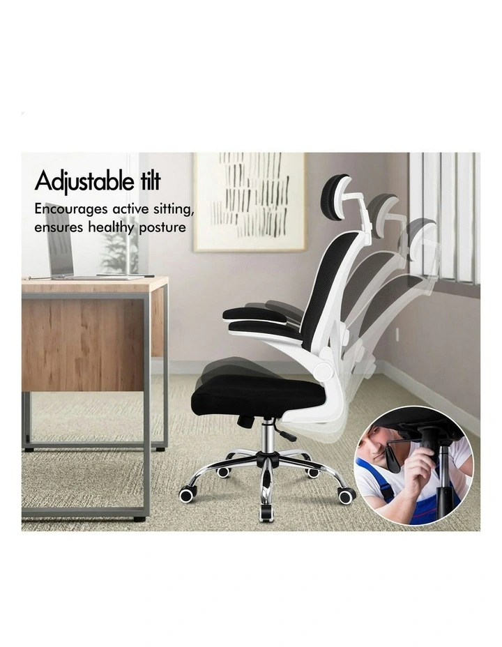 Mesh Office Chair Executive Computer Gaming Fabric Seat in Black White image 4