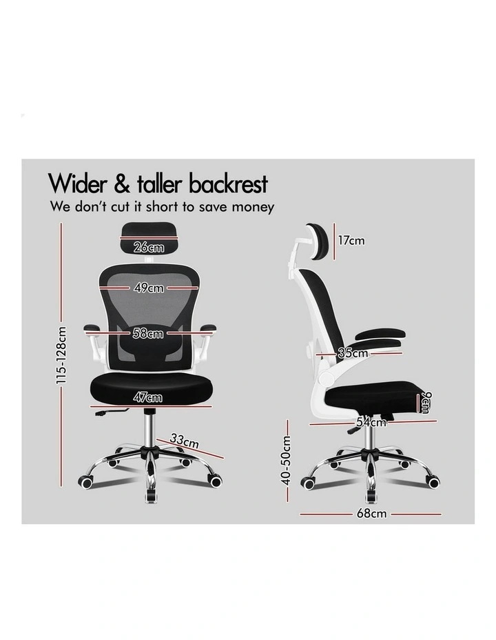 Mesh Office Chair Executive Computer Gaming Fabric Seat in Black White image 7