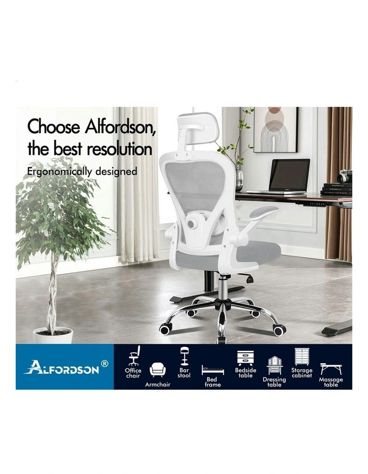 Mesh Office Chair Executive Fabric in White Grey image 2
