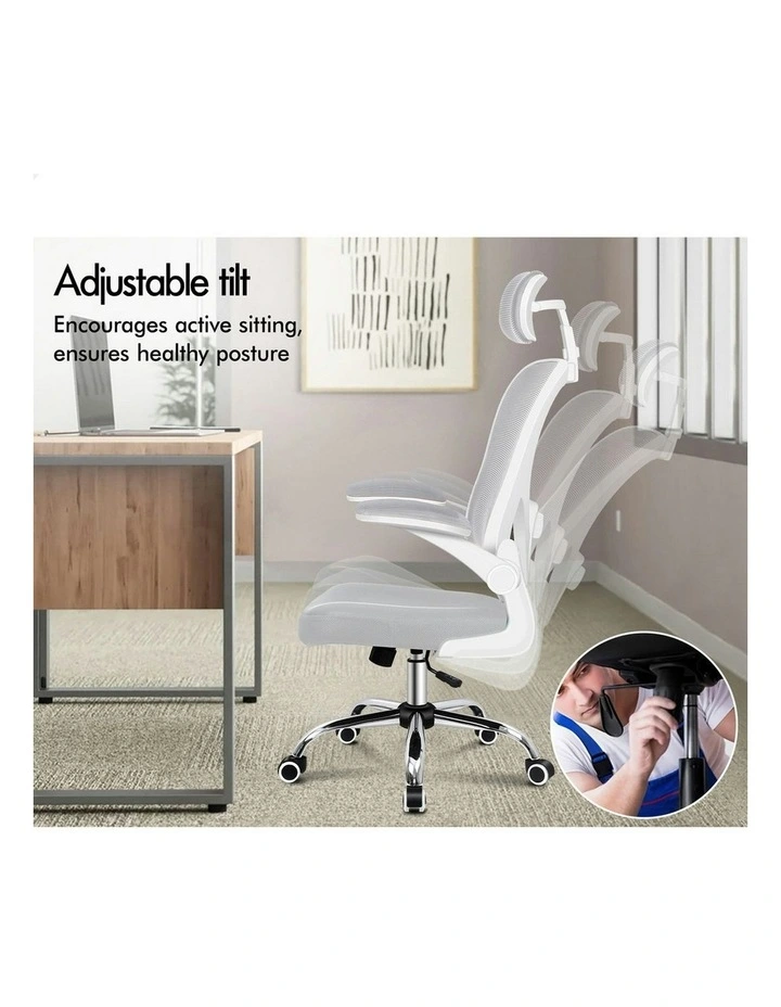 Mesh Office Chair Executive Fabric in White Grey image 4