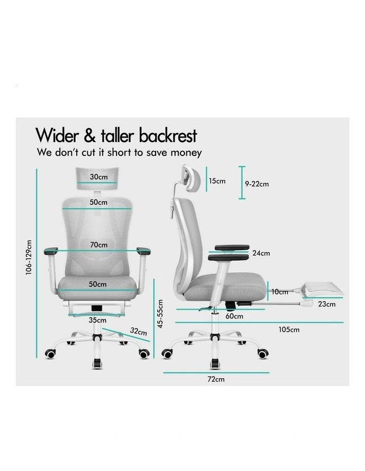 Ergonomic Executive Mesh Office Chair in Grey White image 6