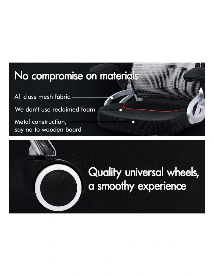 Ergonomic Executive Mesh Office Chair with Flip-up Arms in Black Grey image 3