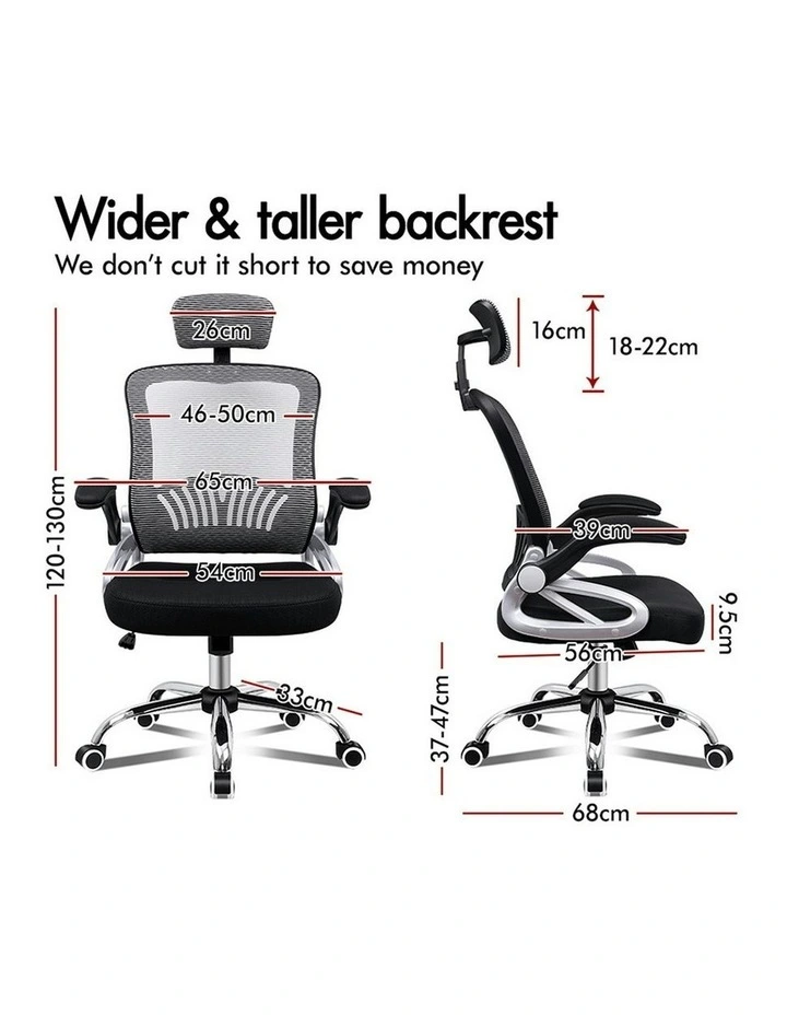 Ergonomic Executive Mesh Office Chair with Flip-up Arms in Black Grey image 5