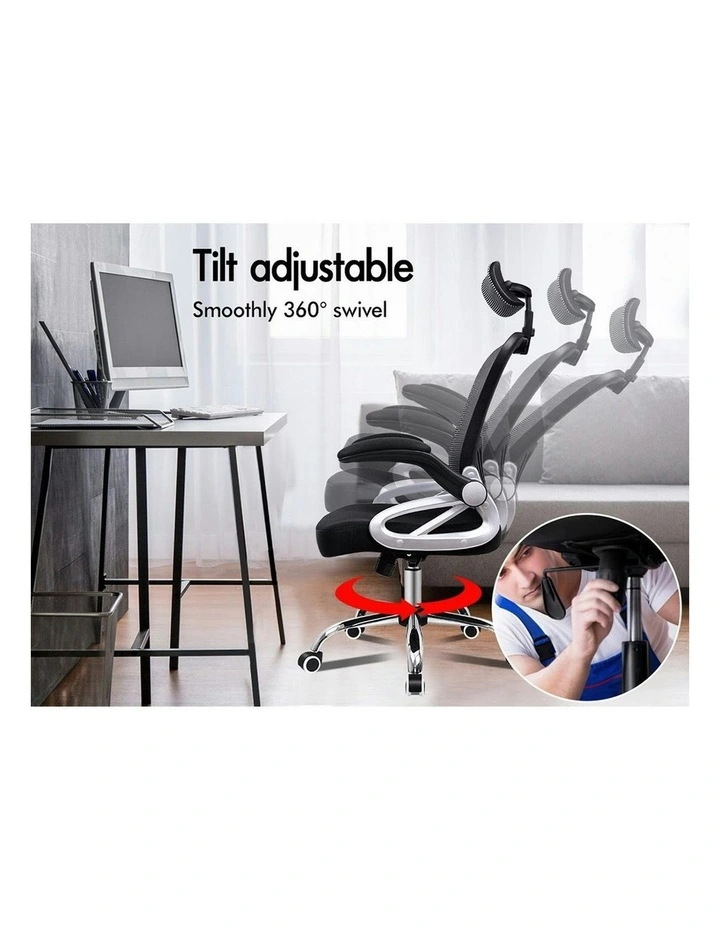 Ergonomic Executive Mesh Office Chair with Flip-up Arms in Black Grey image 6