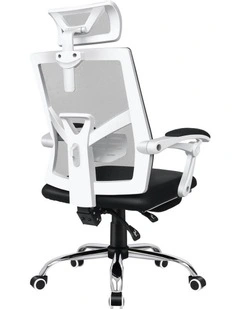 Lumbar Adjustable Recline Mesh Office Chair with Footrest in Black White