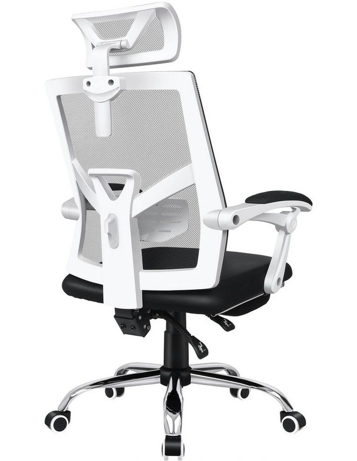 Lumbar Adjustable Recline Mesh Office Chair with Footrest in Black White image 1