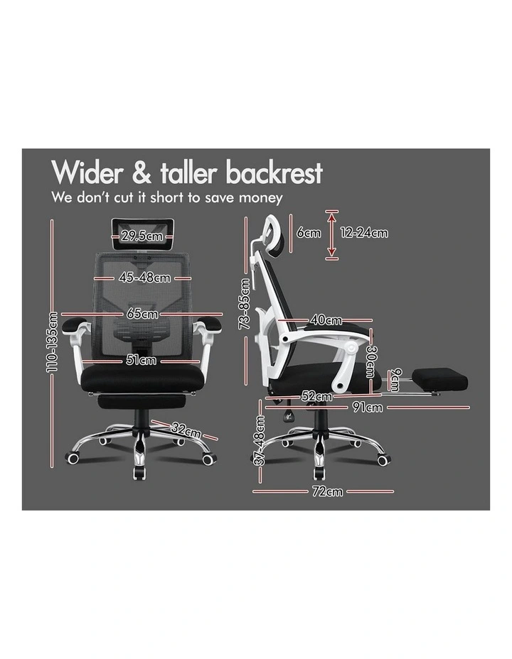 Lumbar Adjustable Recline Mesh Office Chair with Footrest in Black White image 5