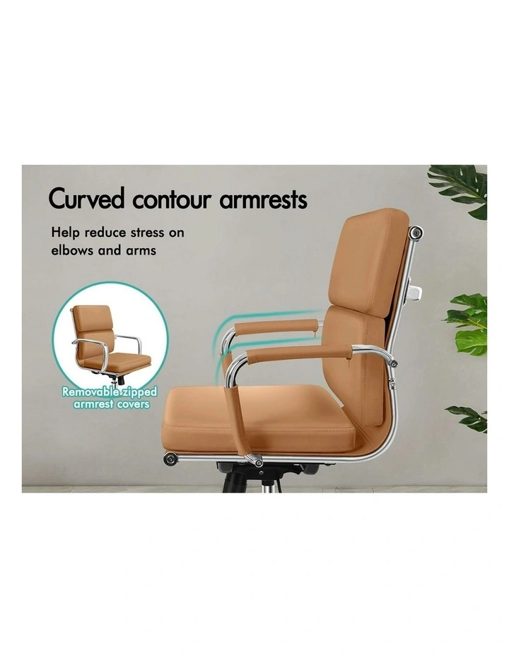 Ergonomic Padded Mid Back Executive Office Chair in Brown image 6