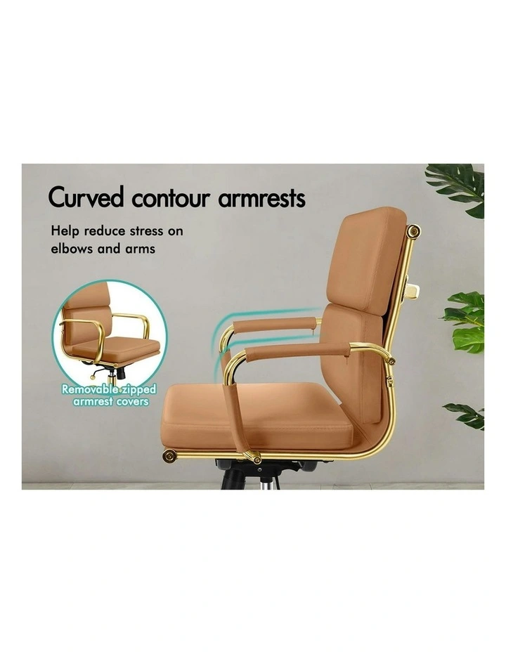 Ergonomic Padded Mid Back Executive Office Chair in Brown image 4